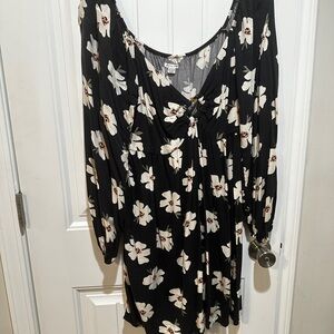 American Eagle Outfitters Black Floral Long Sleeve Dress